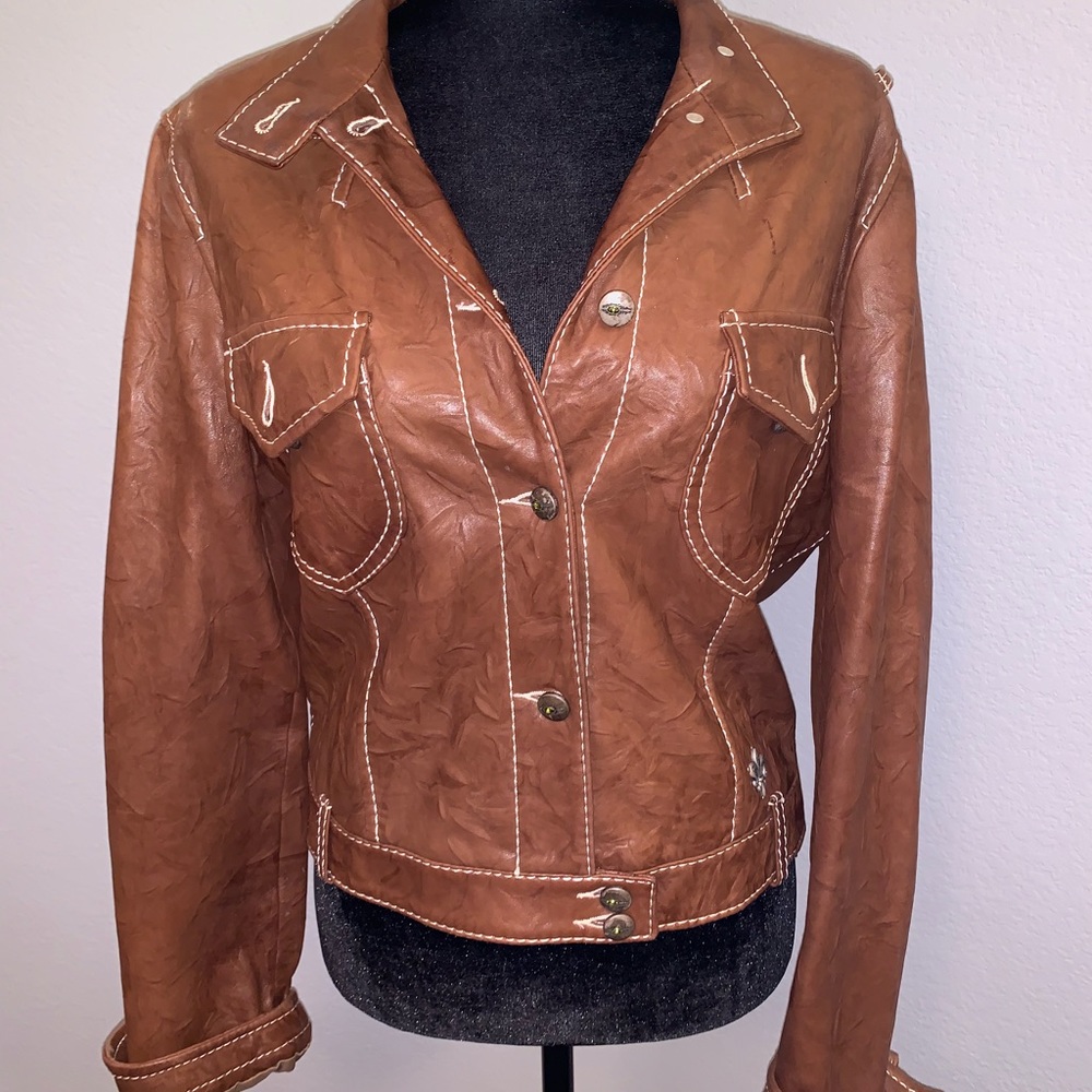 Royal Plush Crinkled Leather Jacket